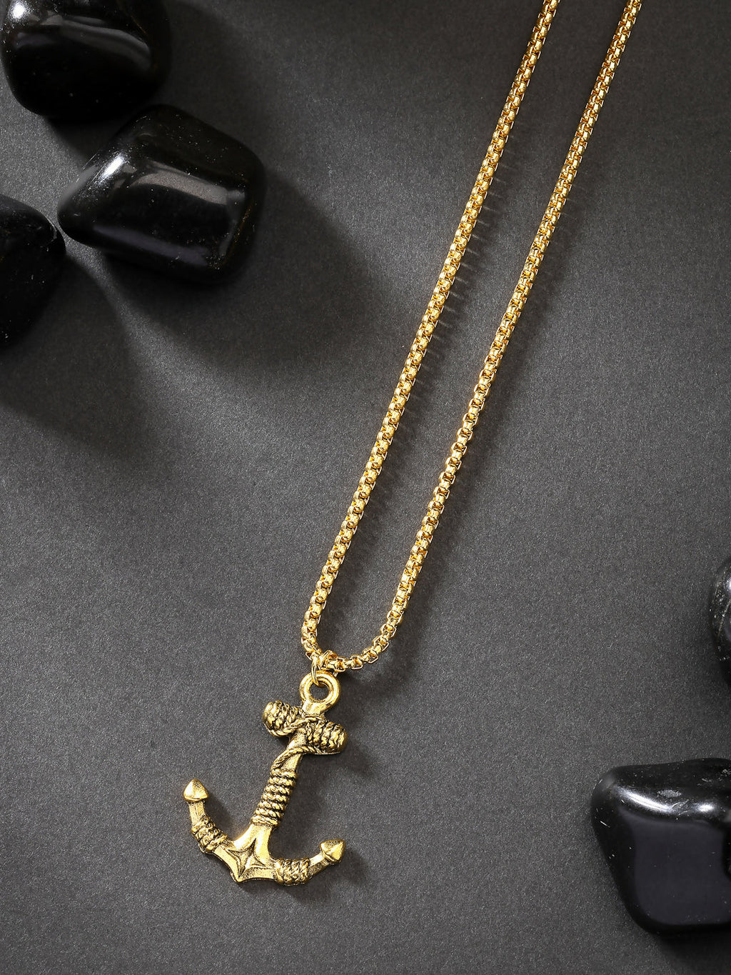 NVR Men's Gold-Polished Stainless Steel Pendant with Chain | Grocsy