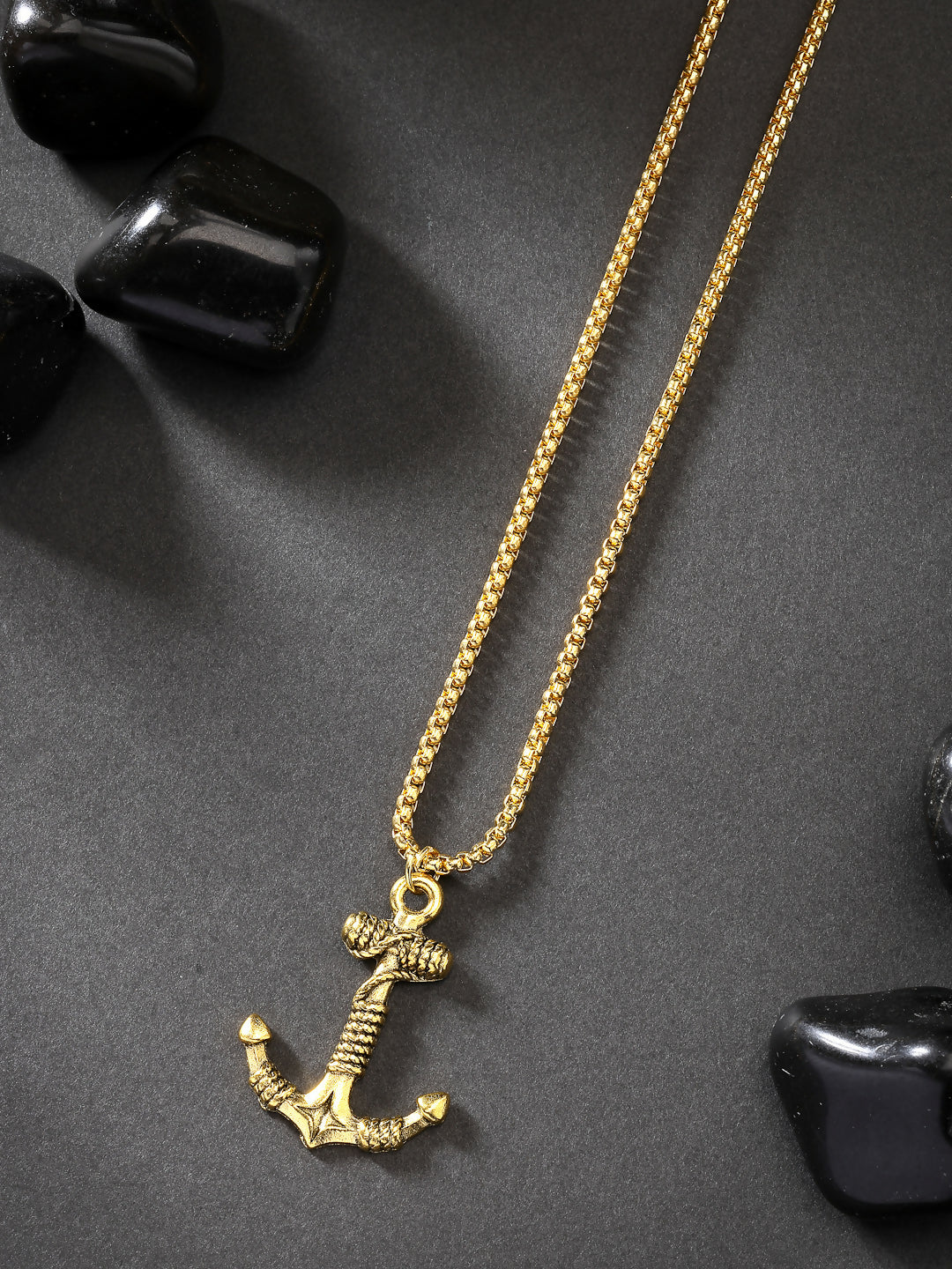 NVR Men's Gold-Polished Stainless Steel Pendant with Chain | Grocsy