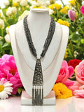 Inhanns Day-To-Dinner Tie Shaped Oxidized Black Metal Multi-Layered Long Only Necklace - Silver | Grocsy