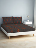 SPACES Aurum Grey Ethnic Motifs Pure Cotton 140 TC Queen Bedsheet with 2 Pillow Covers | Grocsy