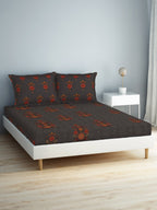 SPACES Aurum Grey Ethnic Motifs Pure Cotton 140 TC Queen Bedsheet with 2 Pillow Covers | Grocsy