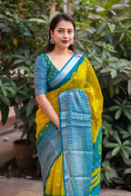 Yellow Jute Silk Ethnic Motifs Saree with Unstitched Blouse - A2M | Grocsy