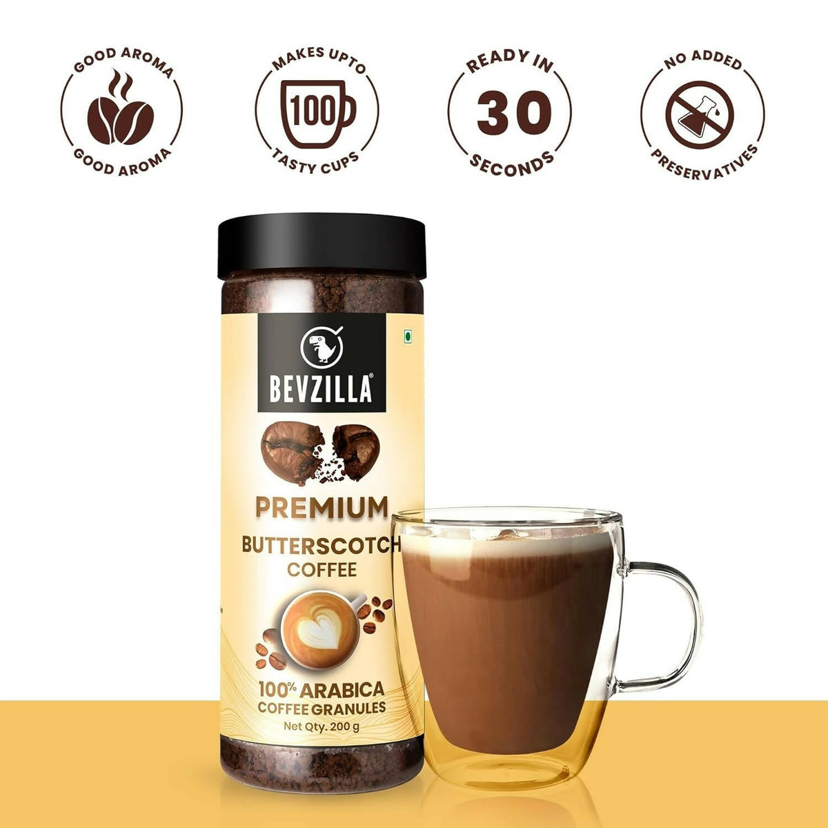 Bevzilla Premium Butterscotch Coffee Powder 100% Arabica | Grocsy