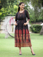 Juniper Black Georgette Festive Printed A-Line Dress For Women | Grocsy