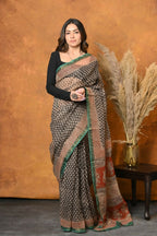 Very Much Indian Handloom Pure Kota Cotton Handblock Printed Saree - Cerulean Print | Grocsy