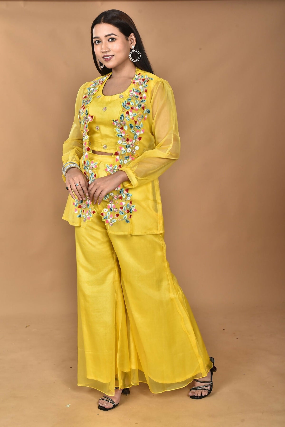 Morchari Women Hand Embroidery Crop Top-Yellow | Grocsy