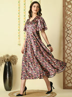 Myshka Women's Multi Printed Velvet Party Dress | Grocsy