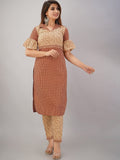 HERE&NOW Maroon & Beige Ethnic Motifs Printed Shirt Collar Kurta with Trousers | Grocsy