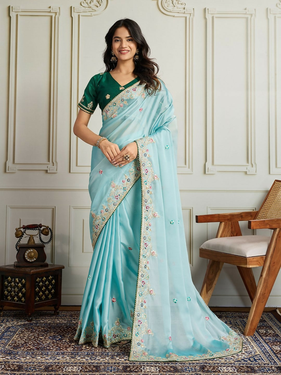 Ai Fashion Sky Rangoli Silk Embroidery Party Wear Saree | Grocsy
