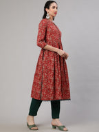 Aks Ethnic Motifs Printed Cotton A-Line Kurta | Grocsy