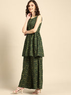 All About You Women Green Bandhani Printed Gathered Sequinned Kurti with Palazzos | Grocsy