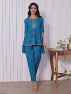 HERE&NOW Ethnic Motifs Embroidered Thread Work & Sequinned High-Low Kurti with Trousers | Grocsy