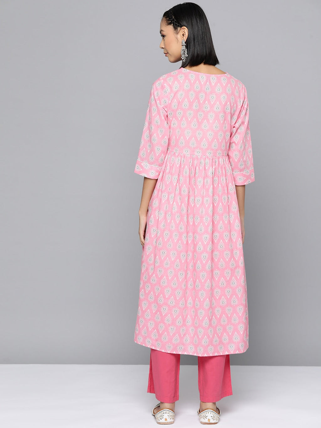 HERE&NOW Ethnic Motifs Printed Sequined Detail Angrakha Kurta | Grocsy