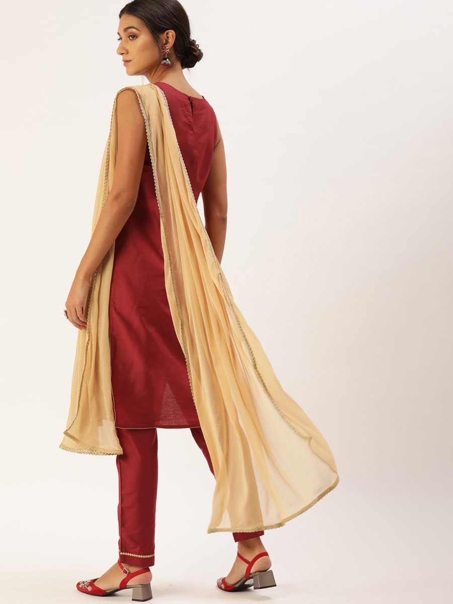 All About You Women Red Ethnic Motifs Printed Kurta with Trousers & With Dupatta | Grocsy