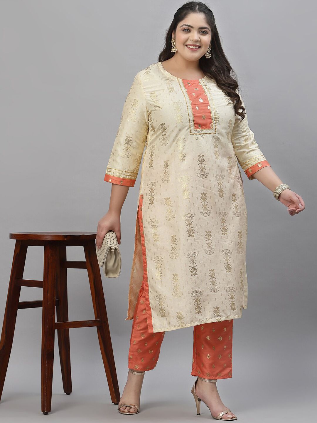 Sztori Plus Size Floral Printed Regular Kurta With Trousers | Grocsy