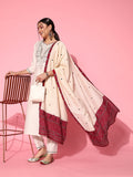 Sangria Women White Ethnic Motifs Embroidered Thread Work Kurta With Trousers & Dupatta | Grocsy