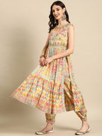 Sangria Floral Embroidered High Slit Sequinned Kurta With Salwar & Dupatta | Grocsy