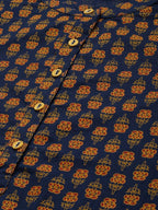 All About You Women Navy Blue & Gold-Toned Ethnic Motifs Printed Regular Kurta | Grocsy