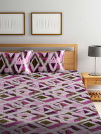 BOMBAY DYEING Marigold Purple Geometric Cotton 104 TC King Bedsheet With 2 Pillow Covers | Grocsy