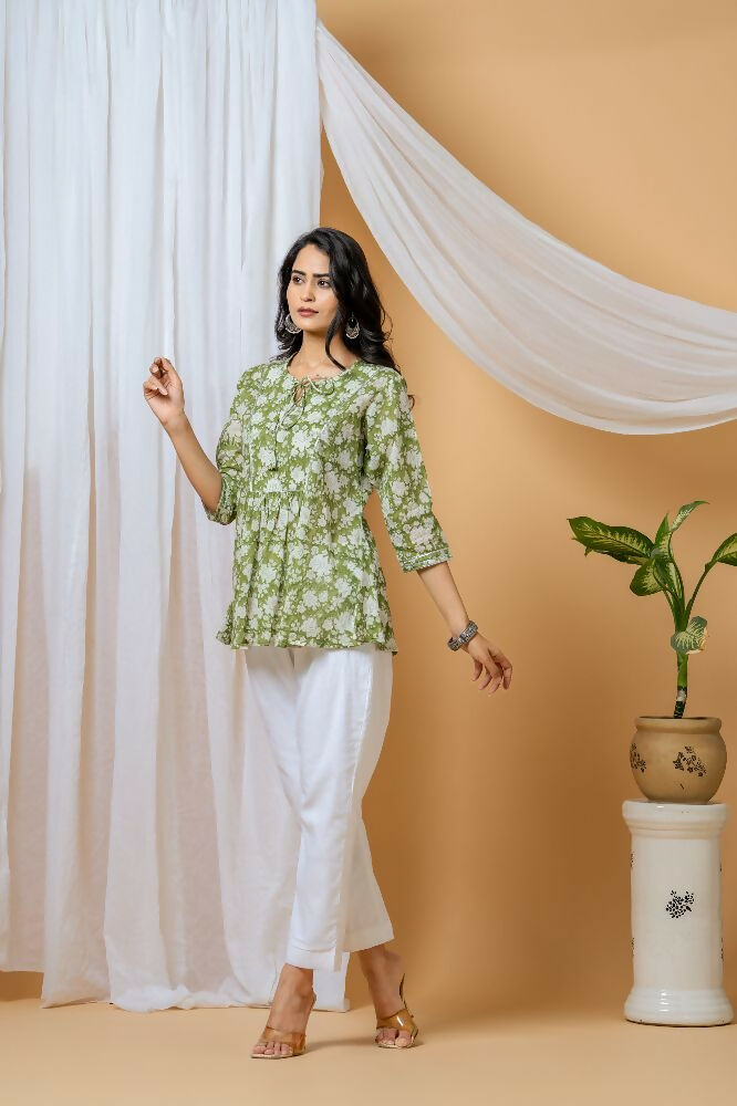 Joban Fashion Green Floral Hand Block Printed Cotton Co-Ord Set | Grocsy
