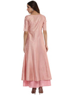 Ahalyaa Women's Pink Poly Silk Gold Foil Print Kurta | Grocsy