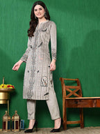 Sangria Printed Winter Velvet Kurta With Trouser | Grocsy