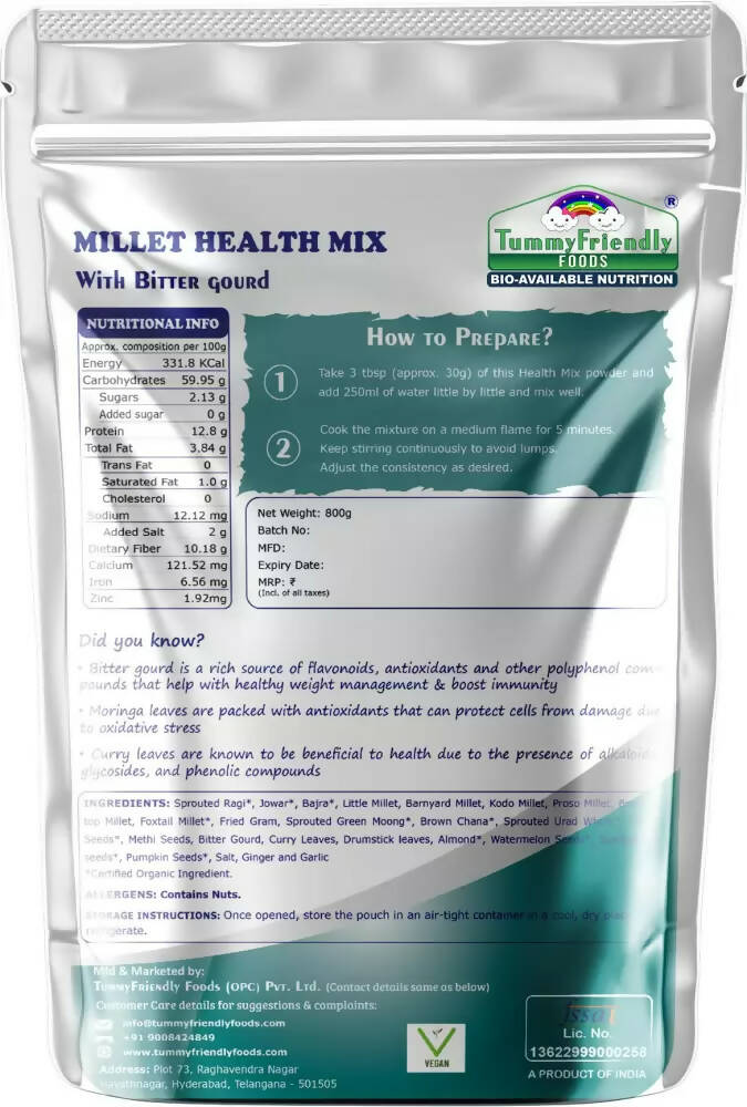 TummyFriendly Foods Organic Millet Health Mix With Bittergourd, Methi Seeds, Moringa Leaves | Grocsy