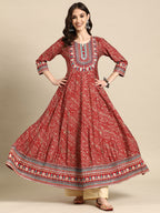 Sangria Women Floral Embroidered Mirror Work Anarkali Kurta | Grocsy