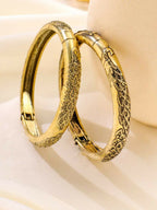 NVR Women Set of 2 Gold-Polished Leaf Design Oxidised Bangles