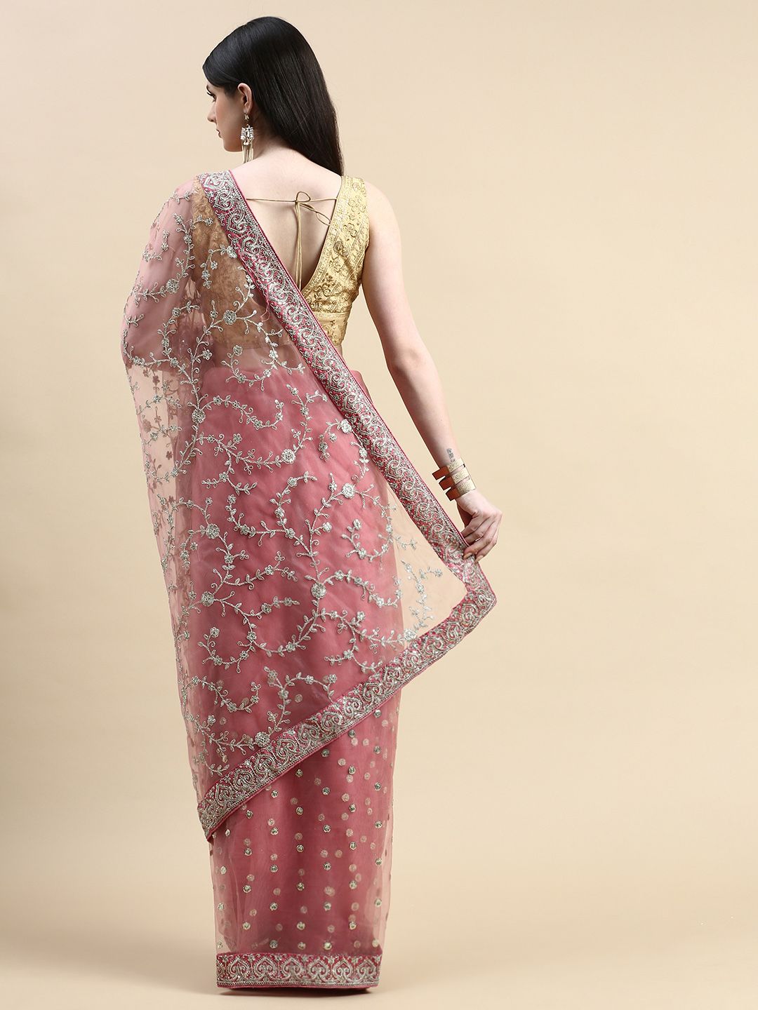 kasee Floral Embroidered Sequinned Net Saree | Grocsy