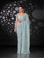 Tikhi Imli Blue Woven Design Ready to Wear Saree | Grocsy