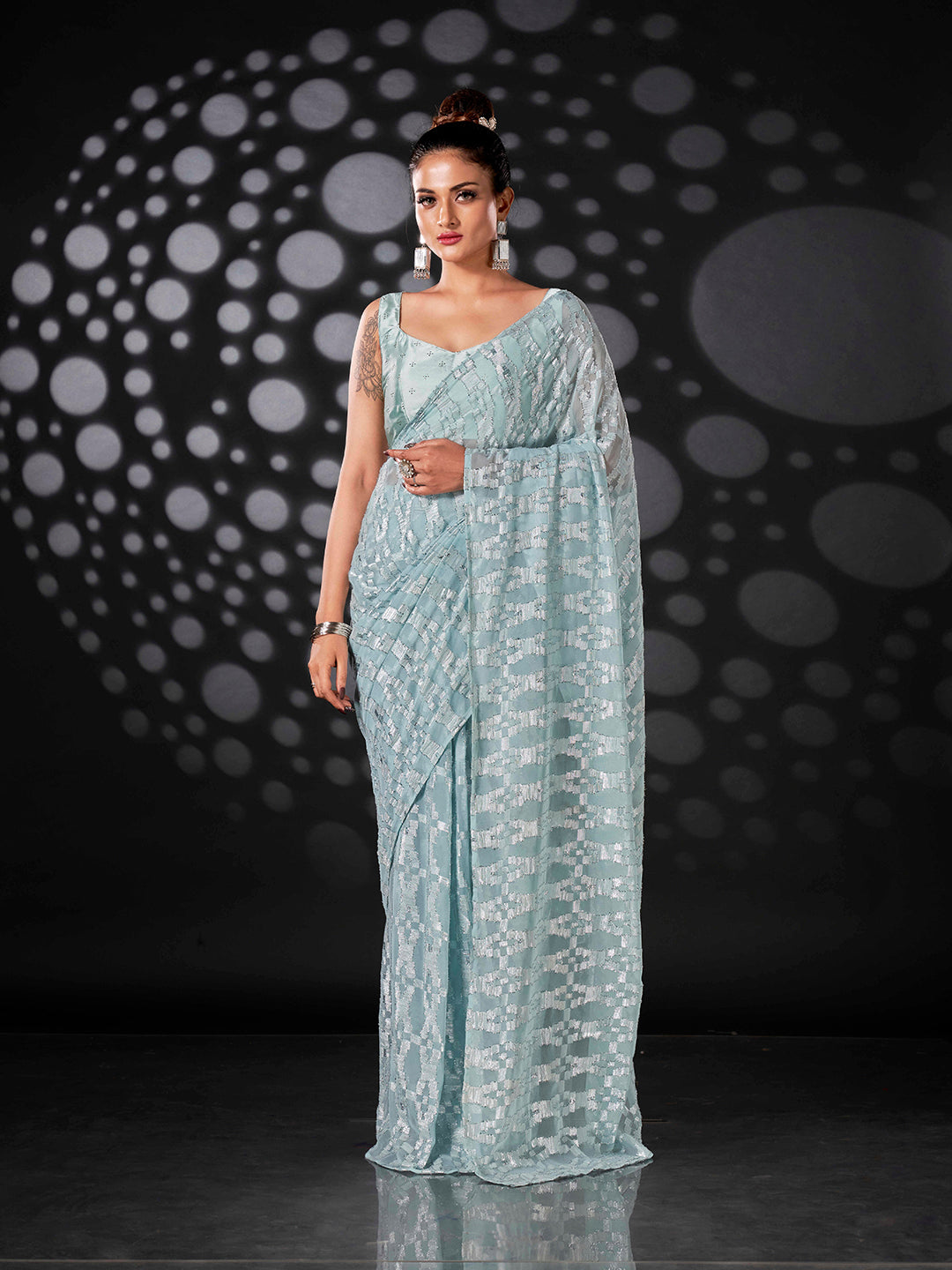 Tikhi Imli Blue Woven Design Ready to Wear Saree | Grocsy