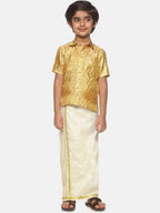 Sethukrishna Boys Gold-Toned Self Design Shirt with Dhoti | Grocsy