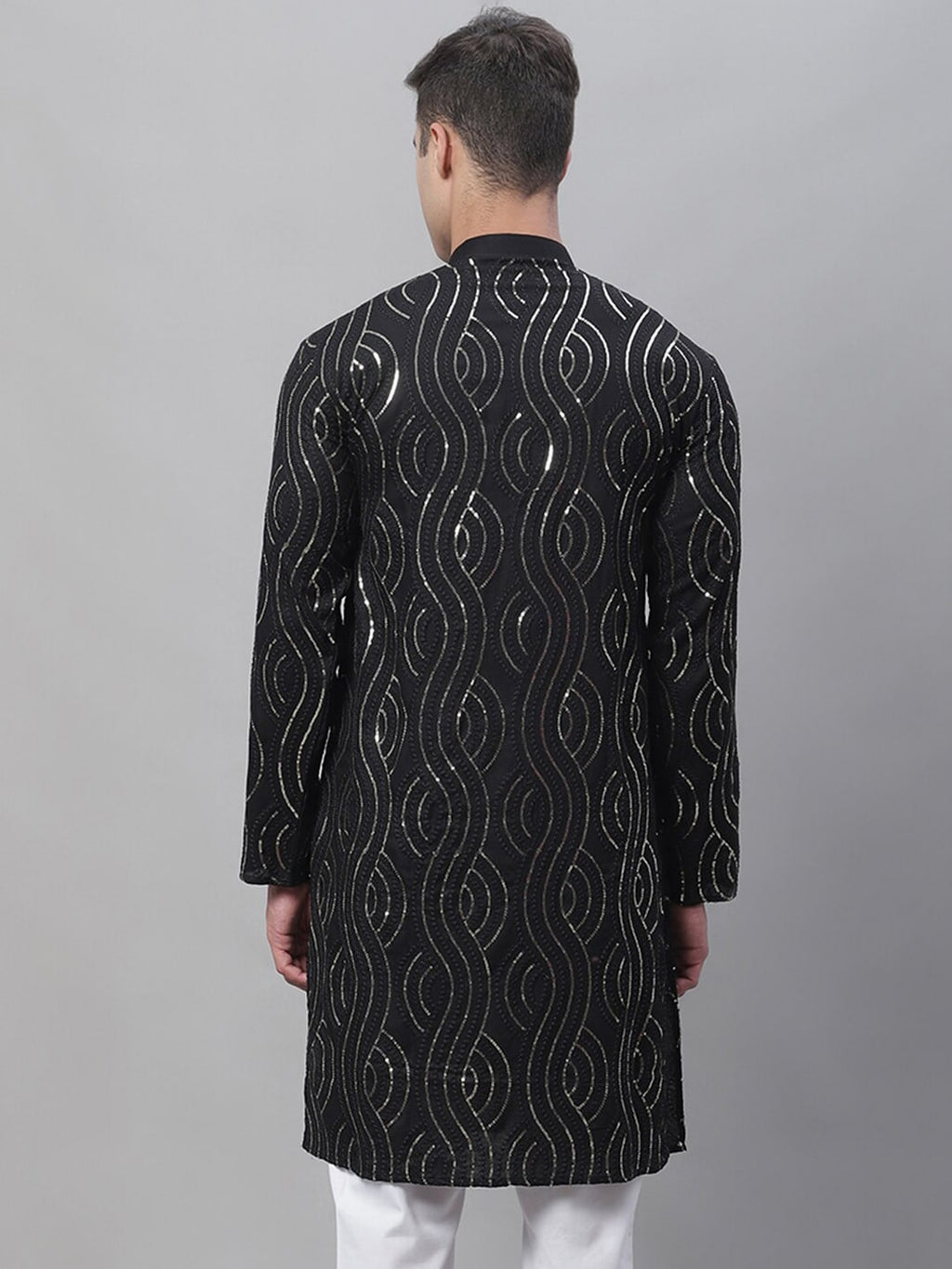 Sojanya Sequined Mandarin Collar Pure Cotton Kurta | Grocsy