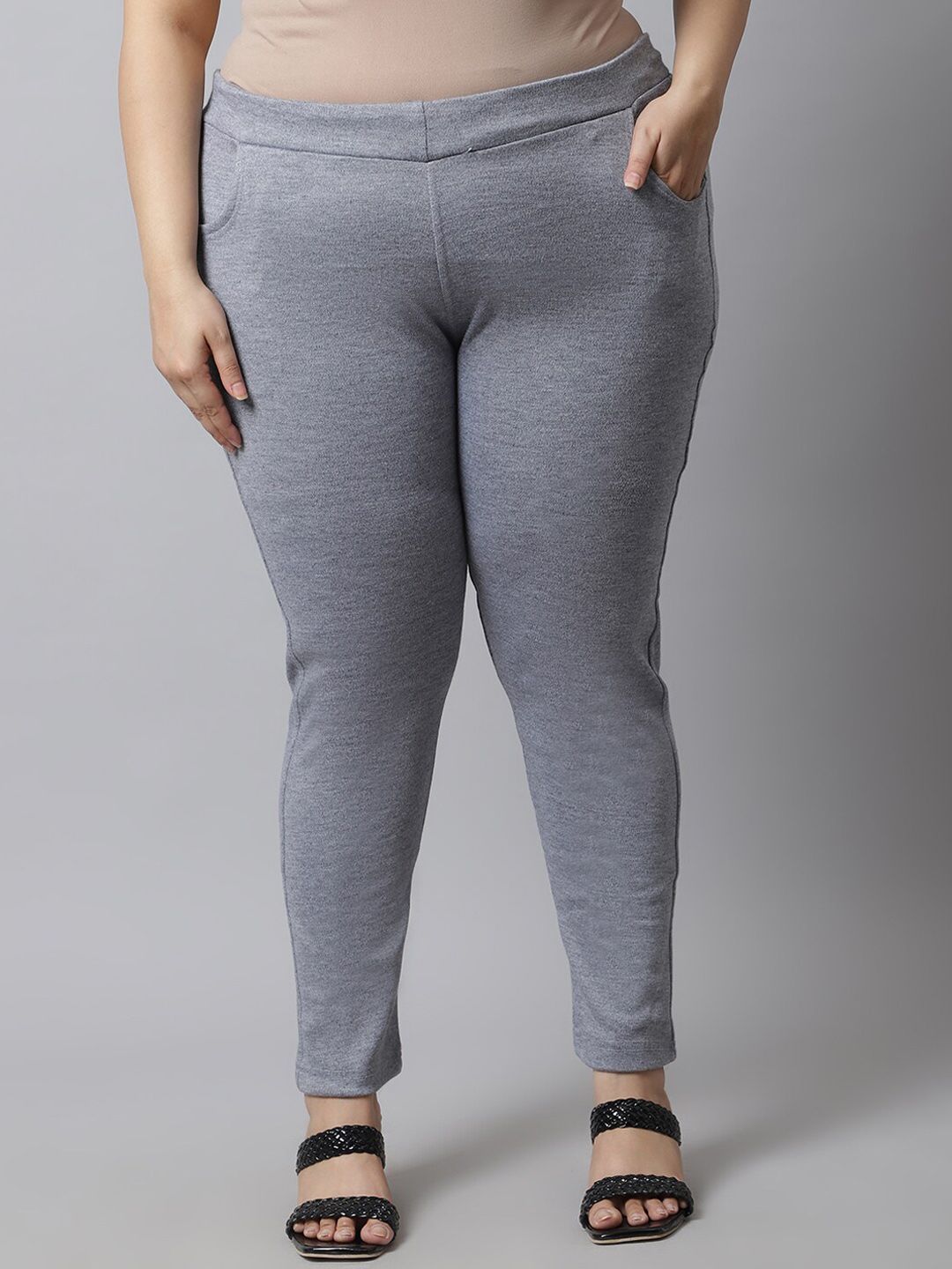 TAG 7 Women Grey Plus size Solid Ankle-Length Leggings | Grocsy