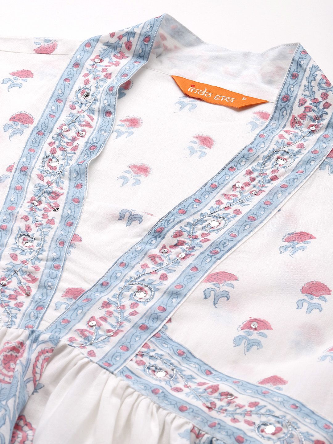 Indo Era Floral Printed Pure Cotton Kurta with Trousers & Dupatta | Grocsy