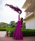 Purple Pure Reyon Gold Foil Work Stitched Suit With Dupatta - Anbazaar | Grocsy