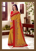 Mustard Silk, Brocadethread , Zari And Cord Embroidery Saree - Norita Hit | Grocsy