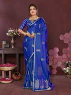 Joban Fashion Royal Blue Floral Motifs Banarasi Silk Sarees | Grocsy