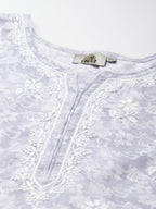ADA Women Grey & White Floral Chikankari Cotton Handloom Kurta | Grocsy