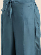 Sangria Women Teal Blue & White Printed Kurta with Palazzos | Grocsy
