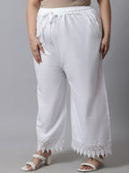 TAG 7 Women Plus Size White Solid Linen Ethnic Palazzos | Grocsy