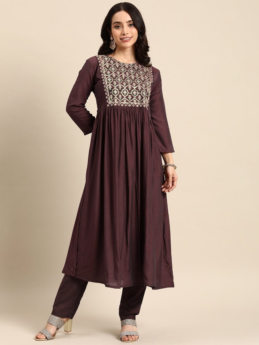 All About You Floral Embroidered Pleated Sequinned Kurta with Trousers | Grocsy
