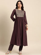 All About You Floral Embroidered Pleated Sequinned Kurta with Trousers | Grocsy