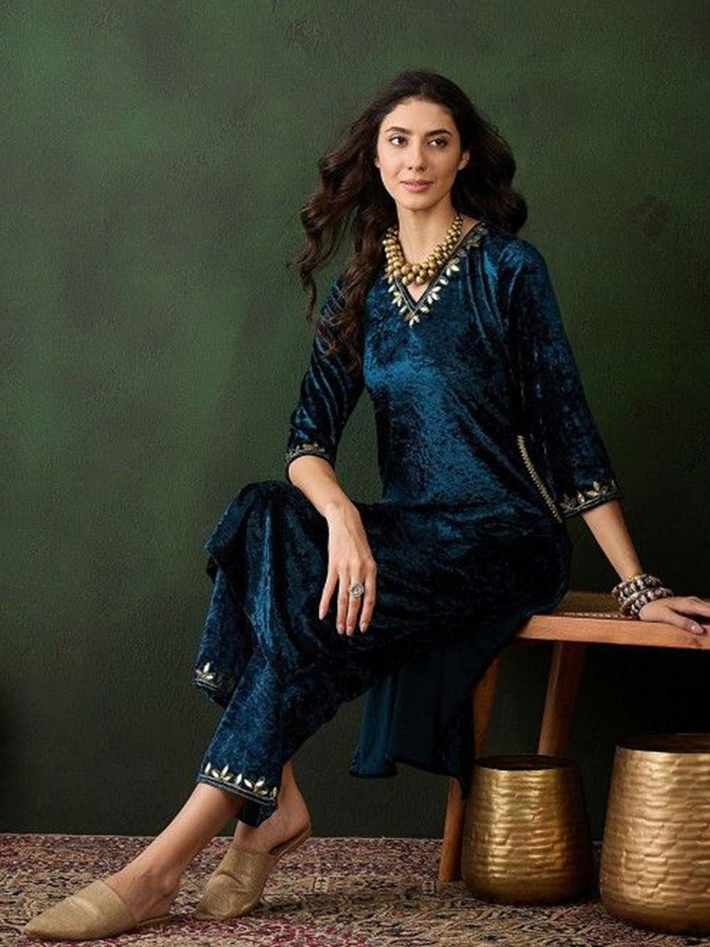 Sangria Yoke Design Velvet Straight Kurta | Grocsy