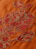 All About You Women Orange Floral Print Embroidered Regular Kurta with Trousers | Grocsy