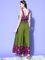 InWeave Women's Wine Brocade Strappy Top W Olive Wine Brocade Palazzo Set | Grocsy