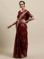 Saree Mall Maroon & Gold-Toned Ethnic Motifs Zari Silk Blend Banarasi Sarees | Grocsy