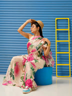 Tikhi Imli Floral Printed Poly Crepe Saree | Grocsy
