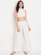 TAG 7 Women White & Navy Blue Set of 2 Flared Ethnic Palazzos | Grocsy